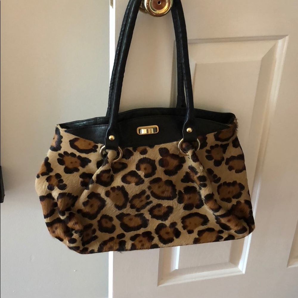 Cheetah print calf hair and soft leather bag